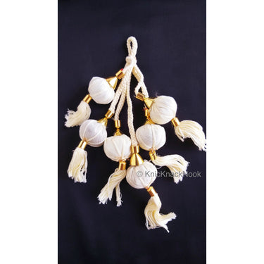 Beige / Green / Pink Cotton Fabric Balls Bunch Tassels, Latkan, Embellishments
